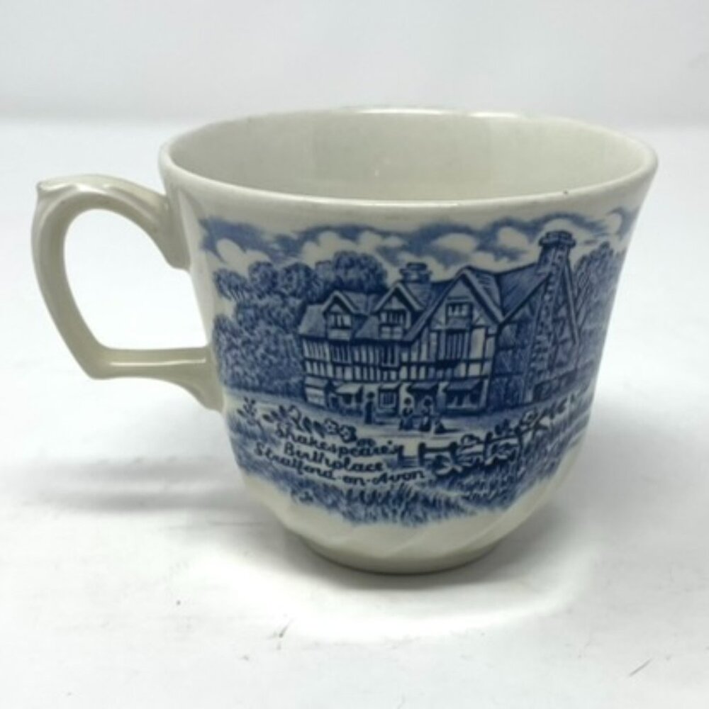 Royal Essex‎ Teacup Blue White Shakespeare's Birthplace Stratford Upon Avon
